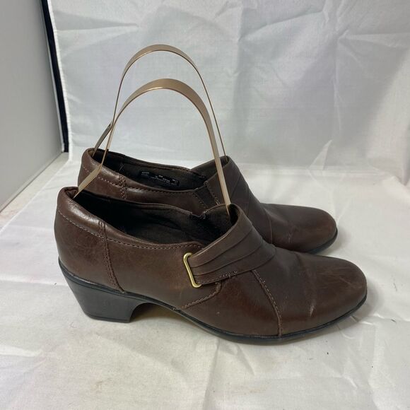 Clarks Bendables Loafer Shoes Women's 8m Brown Leather Slip On 2.25" Heel - Picture 2 of 8